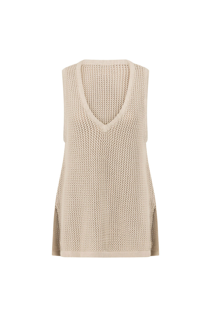 Beige Knit V Neck Ailish Top