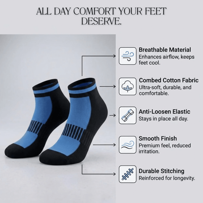 -Airofit Cushioned Ankle Socks-Blue/Black-