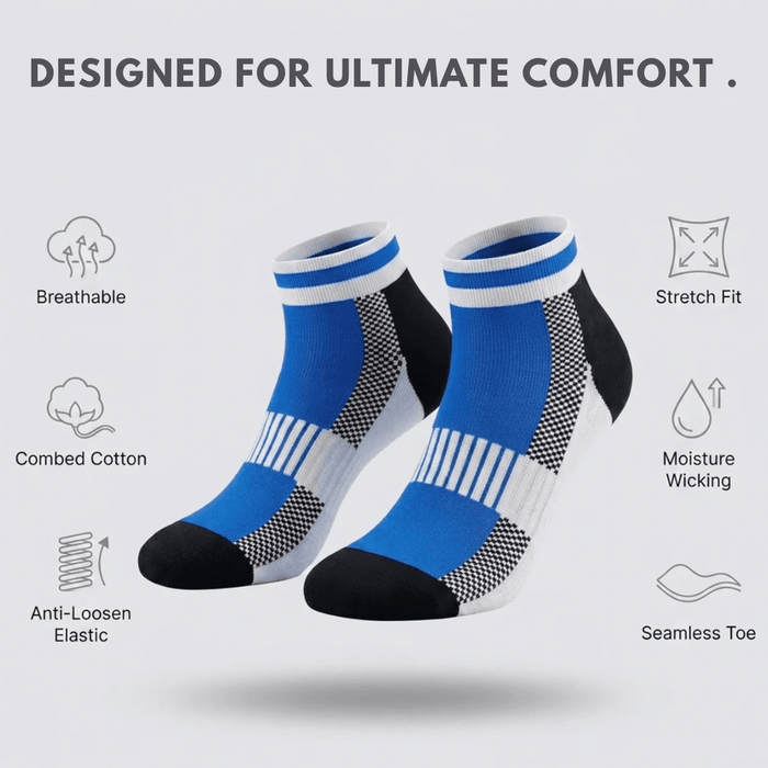 -Airofit Cushioned Ankle Socks-Blue/White-