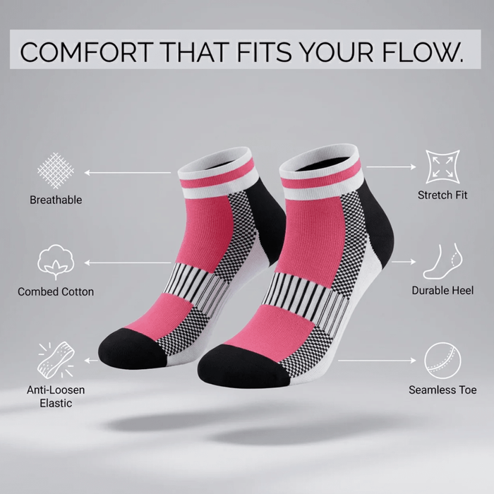 -Airofit Cushioned Ankle Socks-Pink/White-