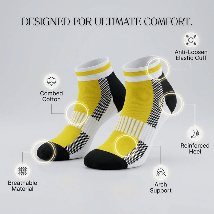 -Airofit Cushioned Ankle Socks-Yellow/White-