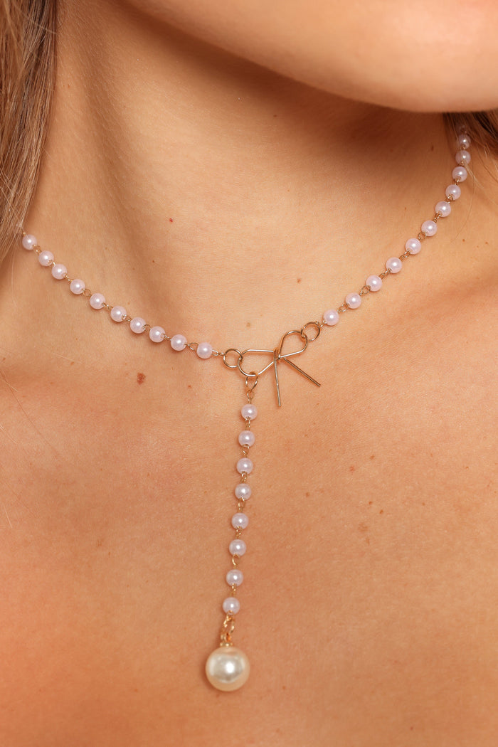 Petal and Pup USA ACCESSORIES Aldo Bow Necklace - Pearl One Size