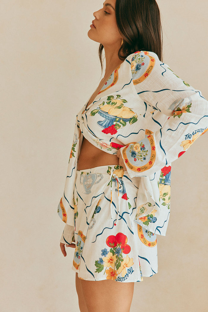 White Trattoria Print Wrap Mini Alessia Skirt