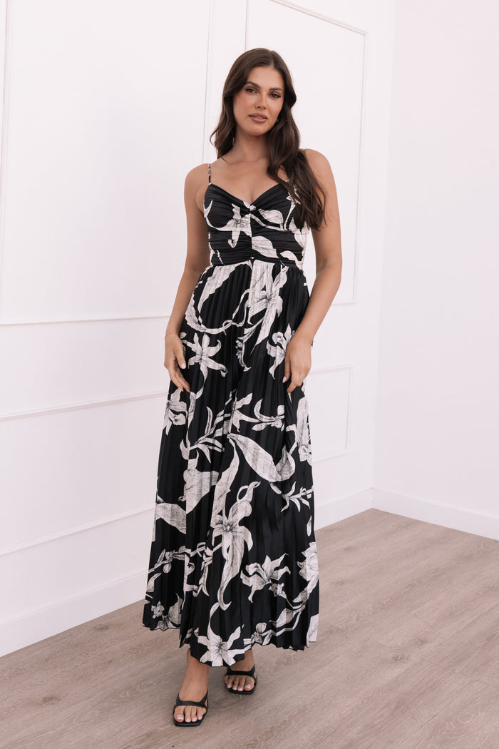 Petal and Pup USA PLAYSUITS Angelique Pleated Jumpsuit - Black Floral (Hold for Rack)