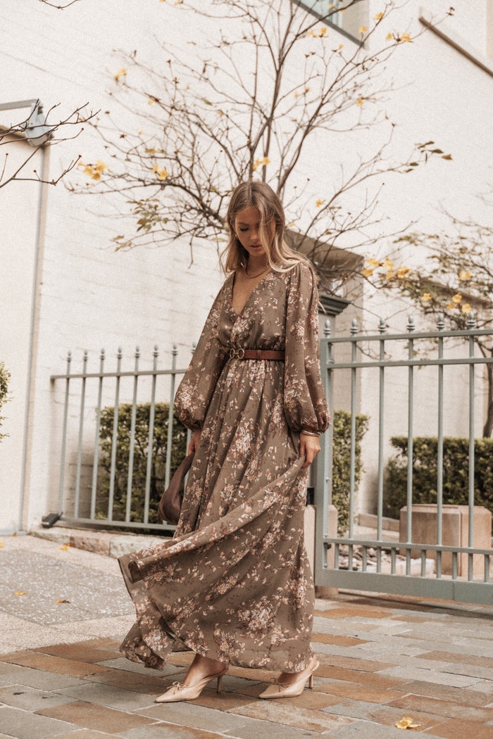 Petal and Pup USA DRESSES Anisa Maxi Dress - Olive Floral