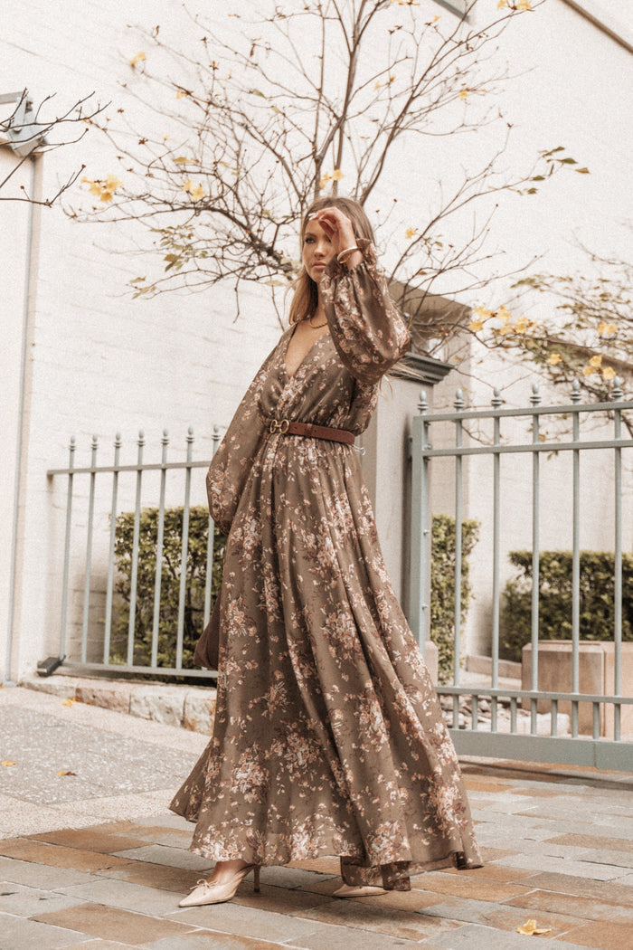 Petal and Pup USA DRESSES Anisa Maxi Dress - Olive Floral