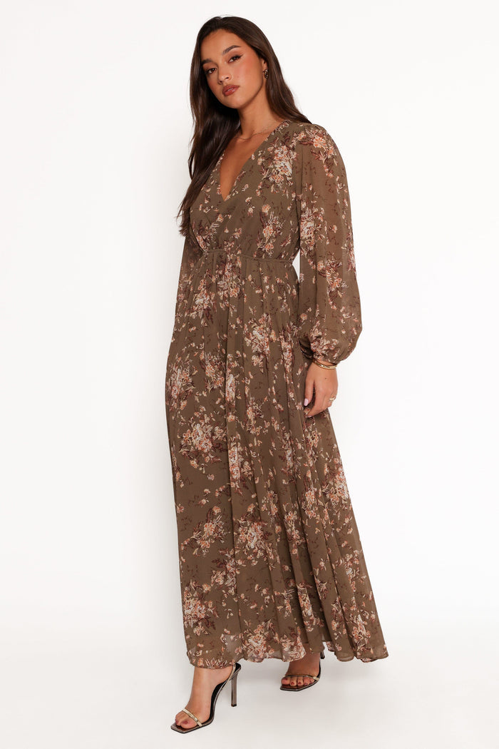 Petal and Pup USA DRESSES Anisa Maxi Dress - Olive Floral
