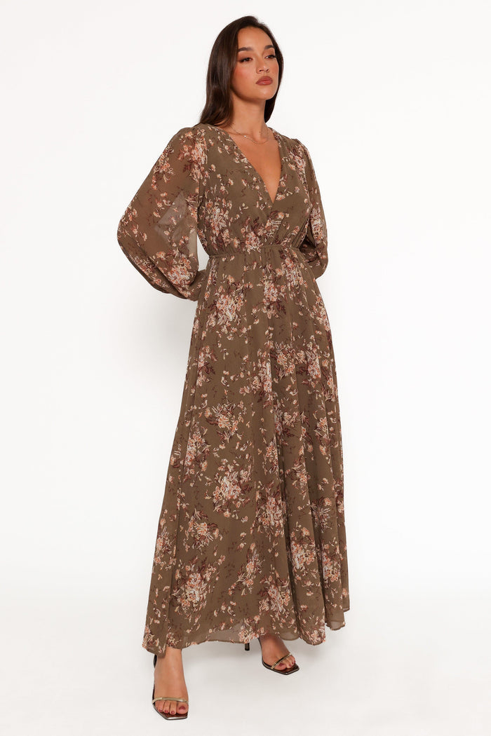 Petal and Pup USA DRESSES Anisa Maxi Dress - Olive Floral