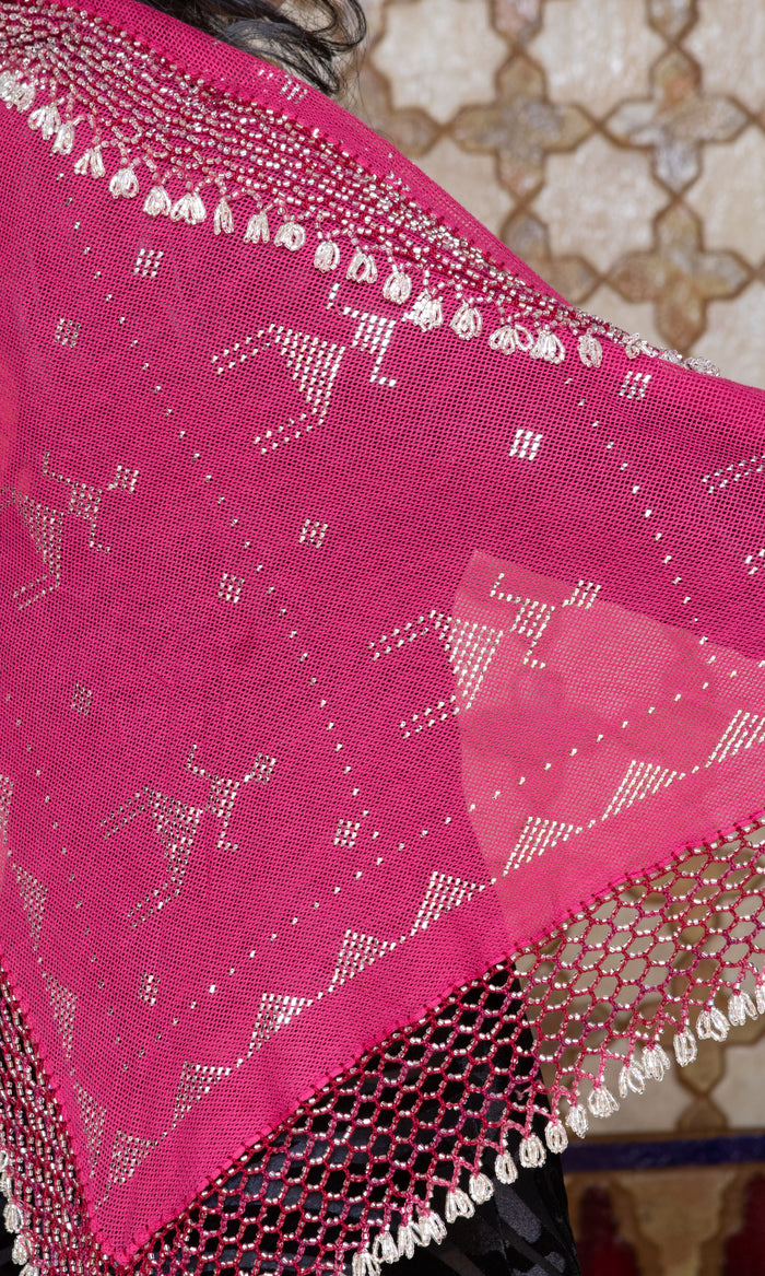 Assuit Beaded Hip Scarf/Sash Fuchsia A