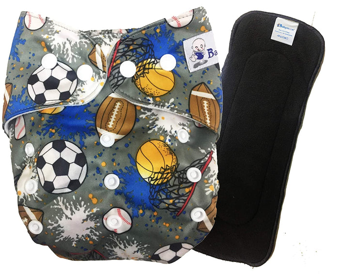 Babymoon 1 Cloth Diaper with 5Layers Grey Insert Premium Adjustable Reusable Cloth Diaper (Football)