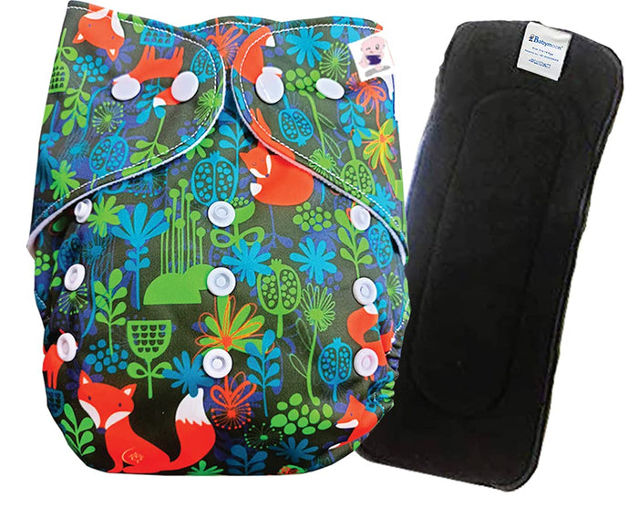 Babymoon 1 Cloth Diaper with 5Layers Grey Insert Premium Adjustable Reusable Cloth Diaper (Fox)