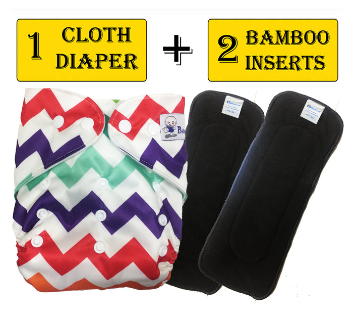 Babymoon 1 Cloth Diaper with 5Layers Grey Insert Premium Adjustable Reusable Cloth Diaper (Zigzag)