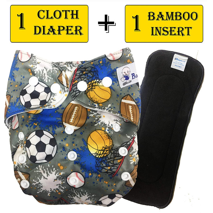 Babymoon 1 Cloth Diaper with 5Layers Grey Insert Premium Adjustable Reusable Cloth Diaper (Football)