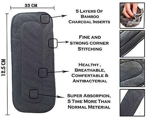 Babymoon 1 Cloth Diaper with 5Layers Grey Insert Premium Adjustable Reusable Cloth Diaper (Pencil)