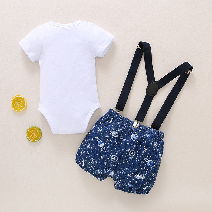 Babymoon 1st Birthday Cake Smash Outfit |Romper & Suspender Costume | 1 Yr - Blue
