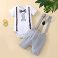 Babymoon 1st Birthday Cake Smash Outfit |Romper & Suspender Costume | 1 Yr - Grey
