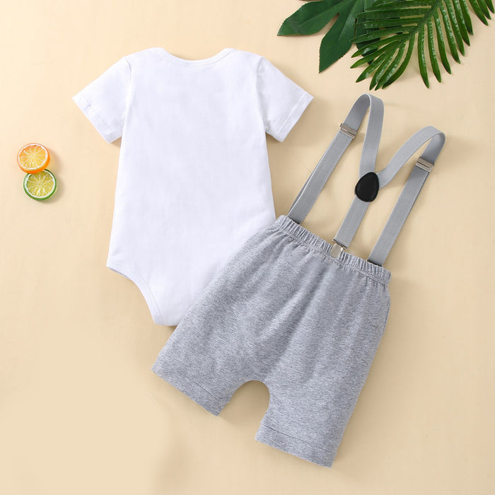 Babymoon 1st Birthday Cake Smash Outfit |Romper & Suspender Costume | 1 Yr - Grey