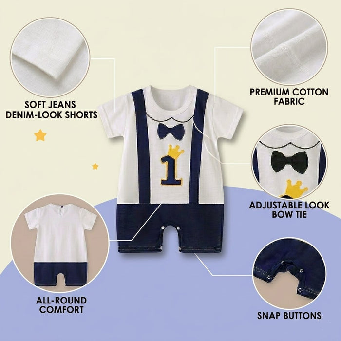 Babymoon 1st Rank First Birthday Romper Outfit | Baby Photoshoot Props Costumes | Blue