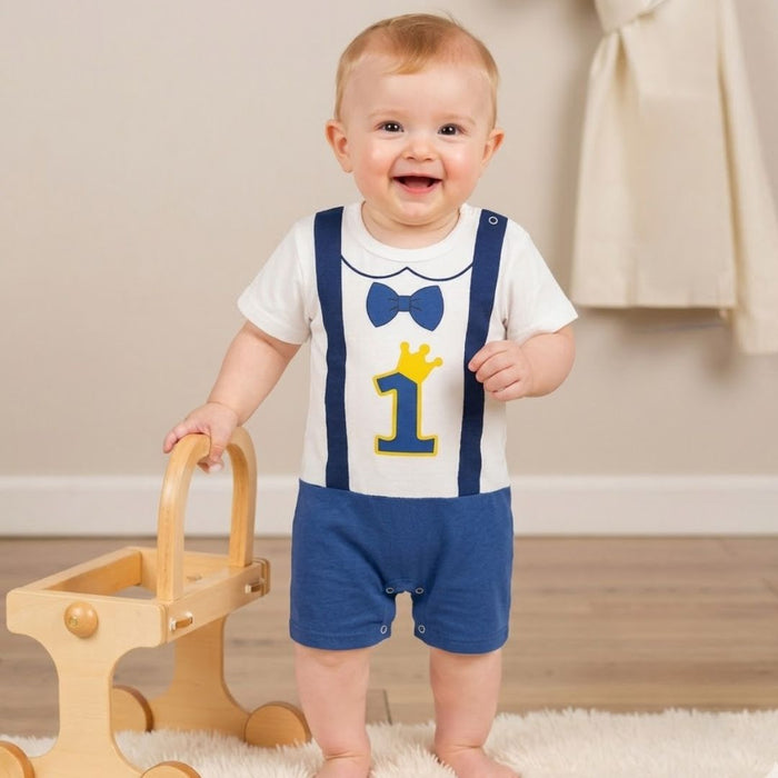 Babymoon 1st Rank First Birthday Romper Outfit | Baby Photoshoot Props Costumes | Blue