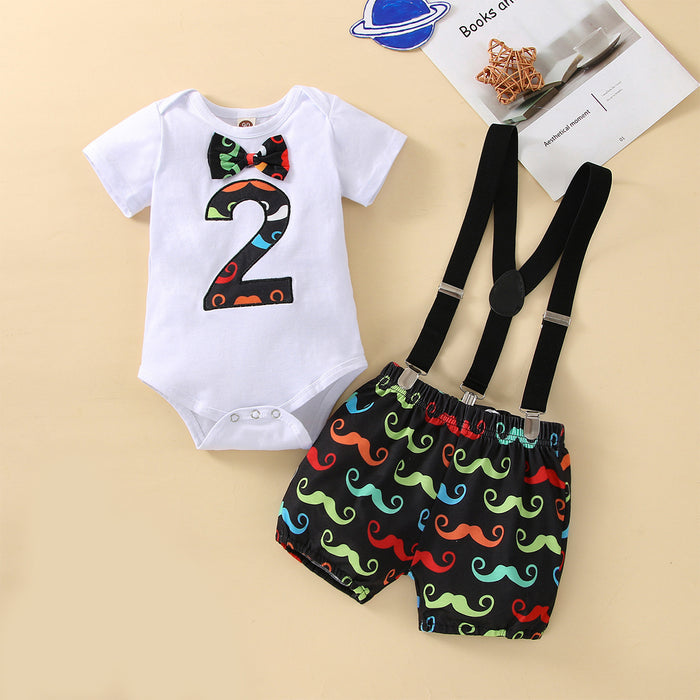 Babymoon 2nd Birthday Cake Smash Outfit |Romper & Suspender Costume | 2 Yr - Black