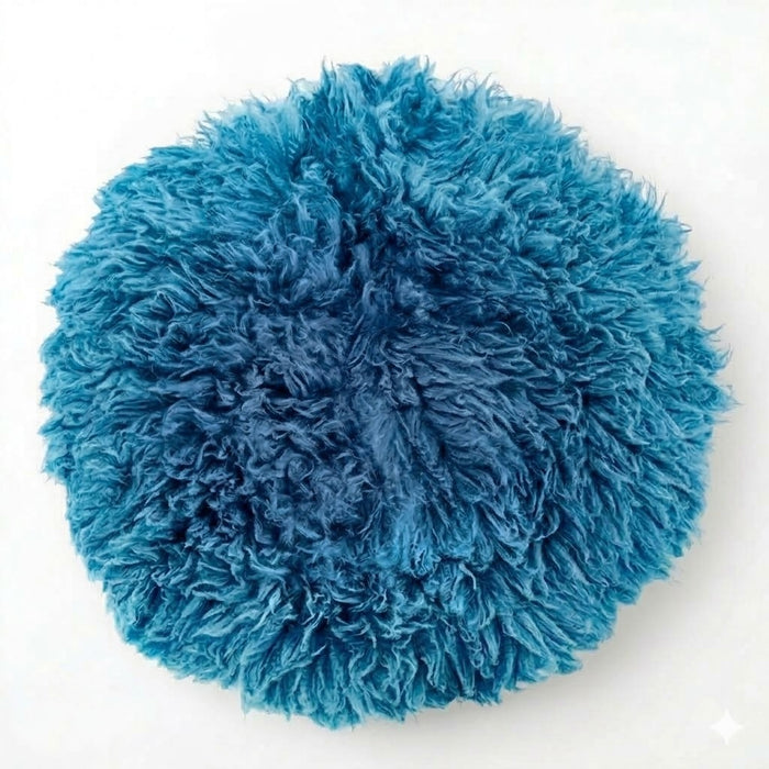 Babymoon 30CM | Round Wool Flokati Fur Blanket | Photoshoot Props | Dark Blue