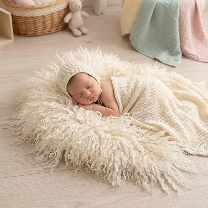 Babymoon 30CM | Round Wool Flokati Fur Blanket | Photoshoot Props | White
