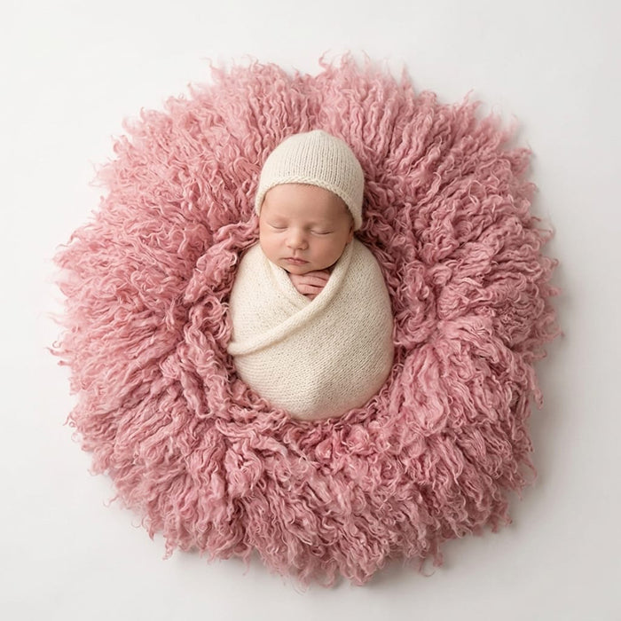 Babymoon 30CM | Round Wool Flokati Fur Blanket | Photoshoot Props | Wine