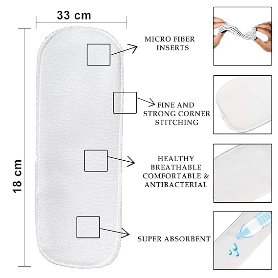 Babymoon 5 Layers Reusable Washable Cloth Diaper Nappy Inserts | Set of 3 | White
