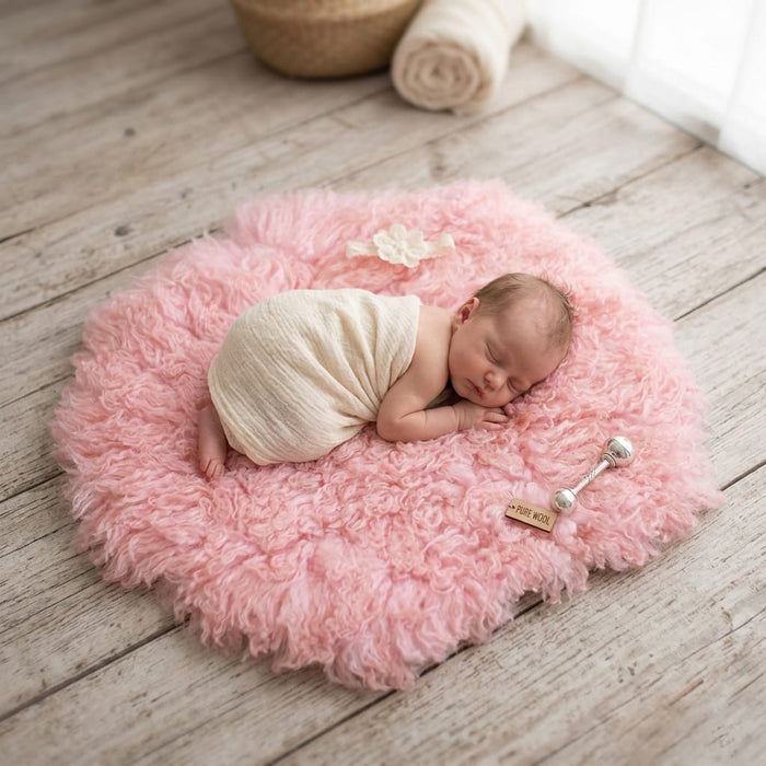 Babymoon (60CM) Round Wool Flokati Fur Blanket Photoshoot Props - Pink