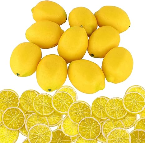 Babymoon Artificial 5 Lemons & 10 Lemon's Slices | Decorative Add-ons | Photography Props | Set of 15