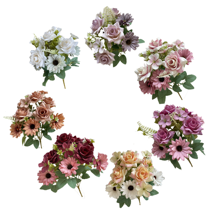 Babymoon Artificial Mix Flowers Bunch | 7 Head | Home Decoration | Baby Photoshoot Props | Gift Set | Pink