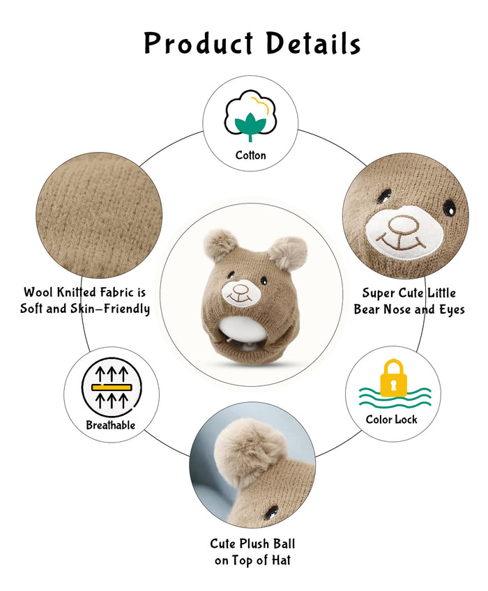 Babymoon Baby Bear Winter Ear Protection Cap Kids Hat Boys Girls Cap | 0-24M | Brown