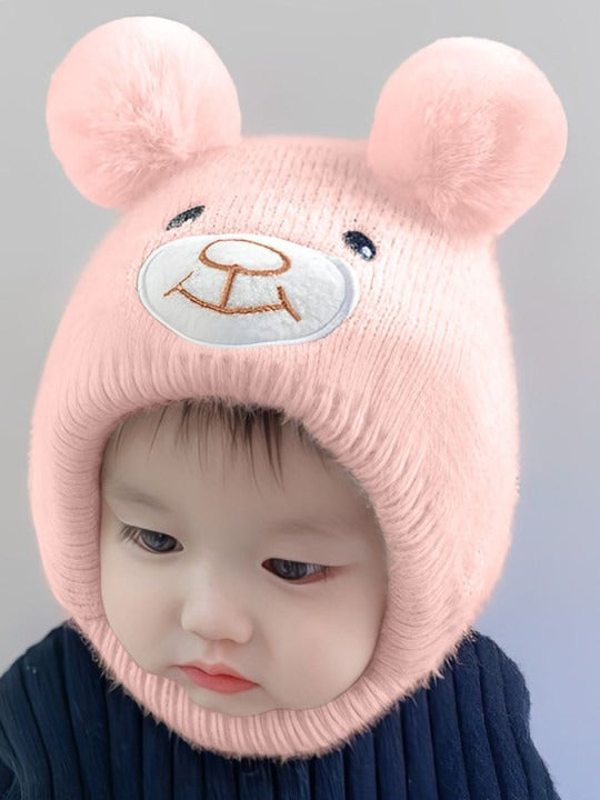 Babymoon Baby Bear Winter Ear Protection Cap Kids Hat Boys Girls Cap | 0-24M | Pink
