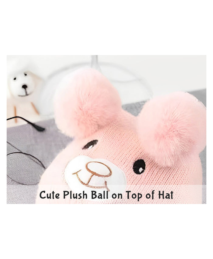 Babymoon Baby Bear Winter Ear Protection Cap Kids Hat Boys Girls Cap | 0-24M | Pink