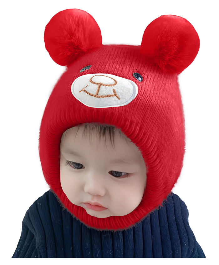 Babymoon Baby Bear Winter Ear Protection Cap Kids Hat Boys Girls Cap | 0-24M | Red