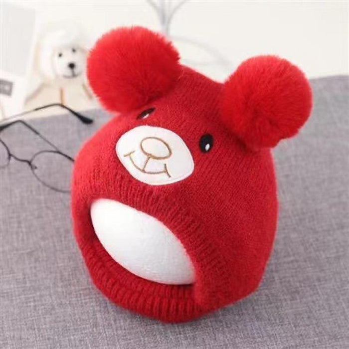 Babymoon Baby Bear Winter Ear Protection Cap Kids Hat Boys Girls Cap | 0-24M | Red