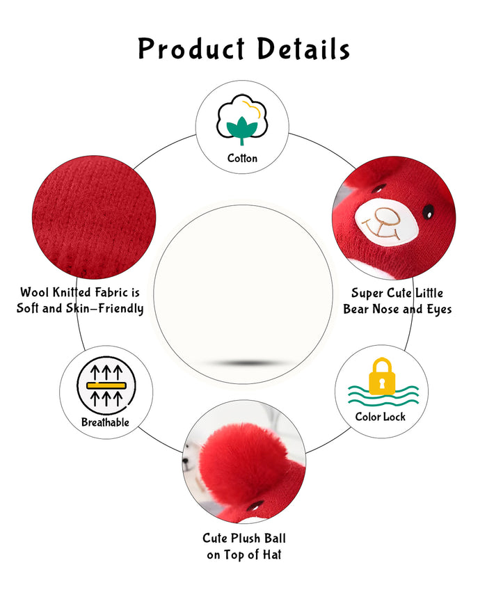 Babymoon Baby Bear Winter Ear Protection Cap Kids Hat Boys Girls Cap | 0-24M | Red