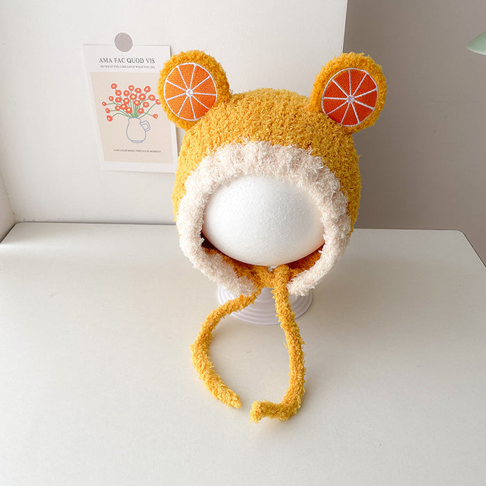Babymoon Baby Fruit Orange Design Ear Cap with String Winter Kids Hat Boys Girls Cap | Yellow | 2-8 Year