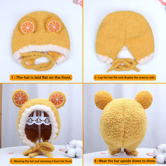 Babymoon Baby Fruit Orange Design Ear Cap with String Winter Kids Hat Boys Girls Cap | Yellow | 2-8 Year