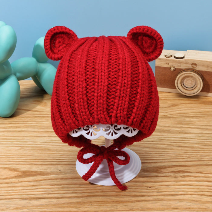 Babymoon Baby Winter Knitted Cap with String Kids Hat | 0-2Y | Red