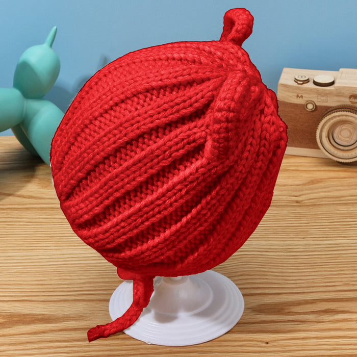 Babymoon Baby Winter Knitted Cap with String Kids Hat | 0-2Y | Red