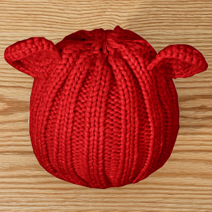 Babymoon Baby Winter Knitted Cap with String Kids Hat | 0-2Y | Red