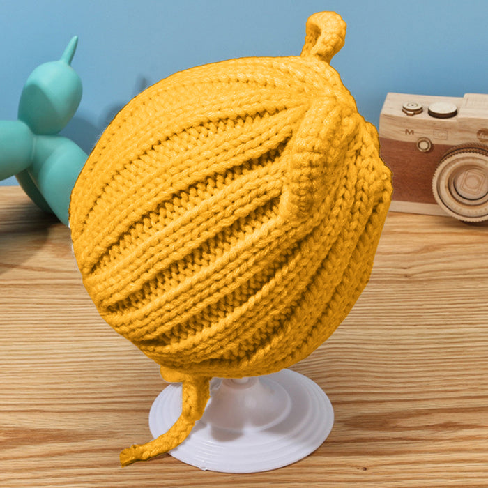 Babymoon Baby Winter Knitted Cap with String Kids Hat | 0-2Y | Yellow