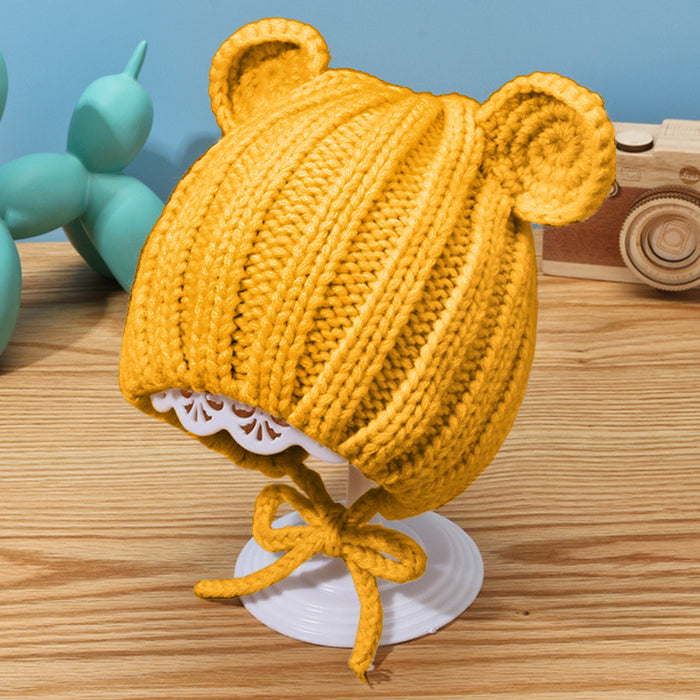 Babymoon Baby Winter Knitted Cap with String Kids Hat | 0-2Y | Yellow