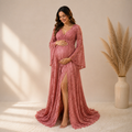 Babymoon Baggy Sleeve Maternity Gown Dress - Peach