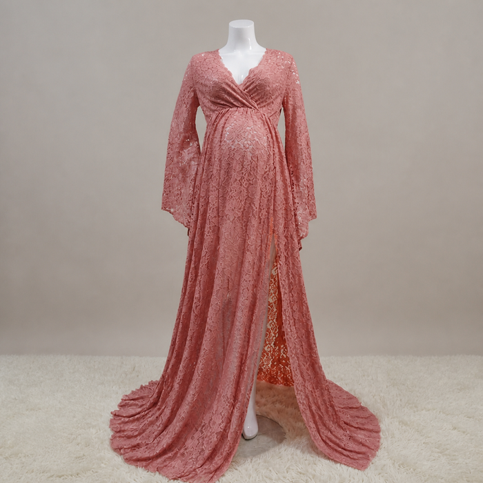 Babymoon Baggy Sleeve Maternity Gown Dress - Peach