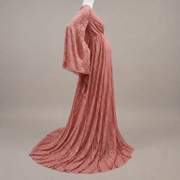 Babymoon Baggy Sleeve Maternity Gown Dress - Peach