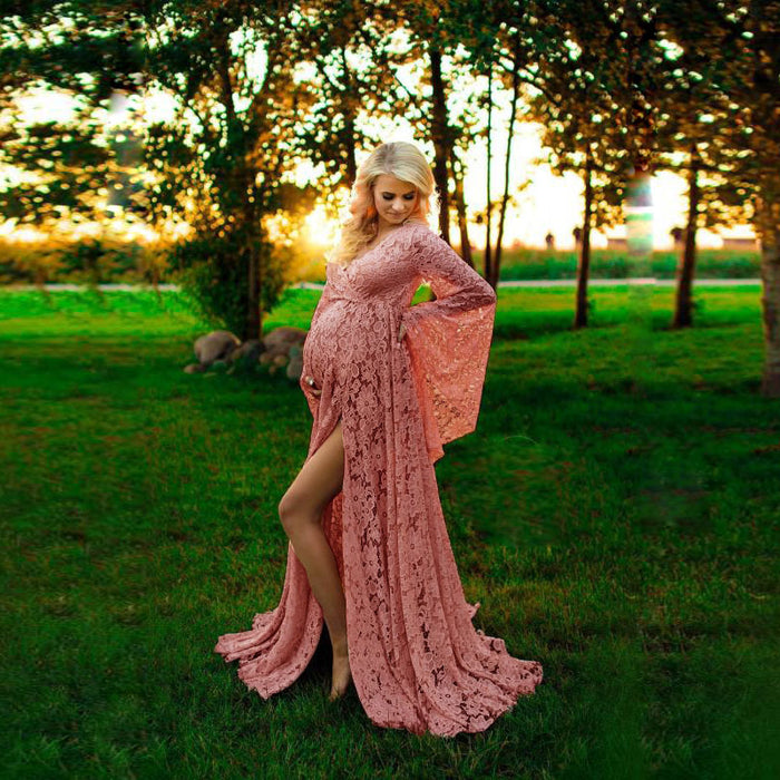 Babymoon Baggy Sleeve Maternity Gown Dress - Peach