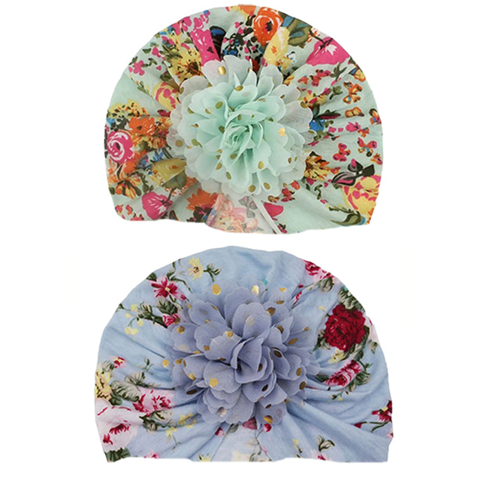 Babymoon Beanie Floral Turban Knot Kids Cap| Pack Of 2