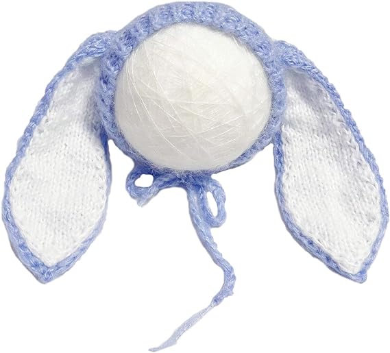 Babymoon Big Rabbit Ears Bonnet Hat | Baby Photography Hat | Blue